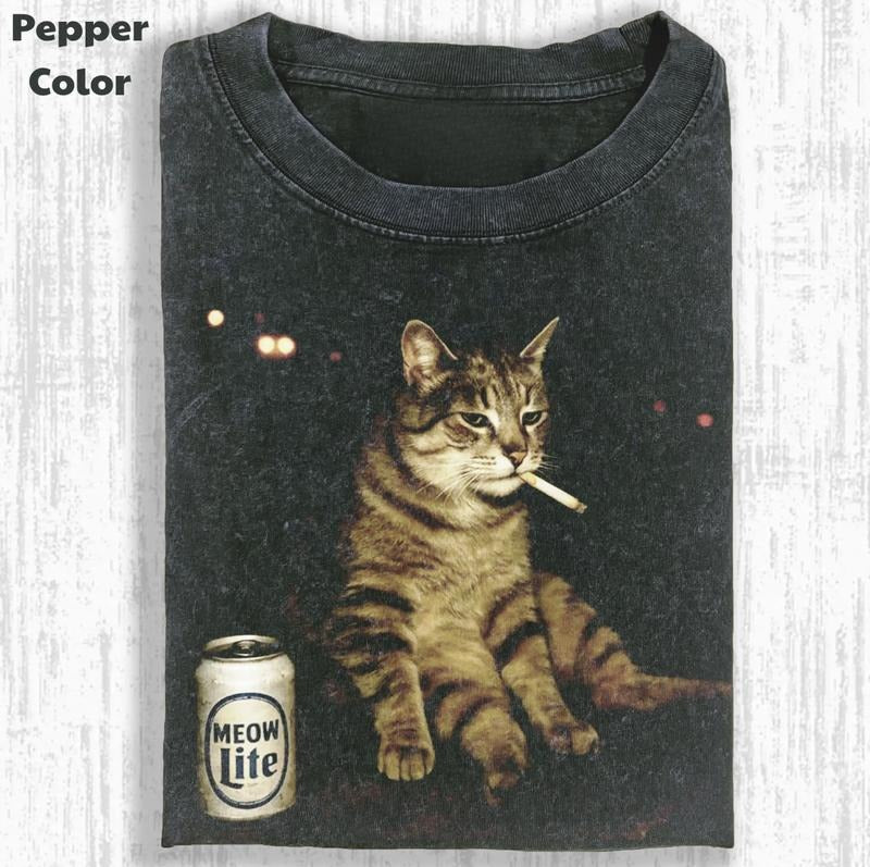 Funny Animal Vintage Meow Lite Cat Meme Cringe - Adult & Kids T-Shirts, Sweatshirts & Hoodies apparel design preview 1