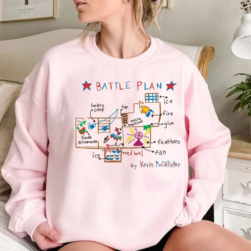 Funny Battle Plan Map Home Lone 90s Movie - Adult & Kids T-Shirts, Sweatshirts & Hoodies apparel design preview 1