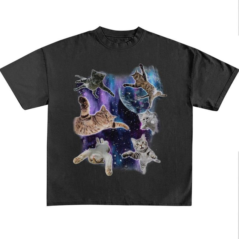 Funny Cat Meme Cats Floating Galaxy Vintage 90s Retro - Adult & Kids T-Shirts, Sweatshirts & Hoodies apparel design preview 1