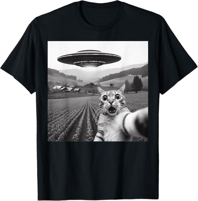 Funny Cat Selfie Alien UFO Menswear Top - Adult & Kids T-Shirts, Sweatshirts & Hoodies apparel design preview 1