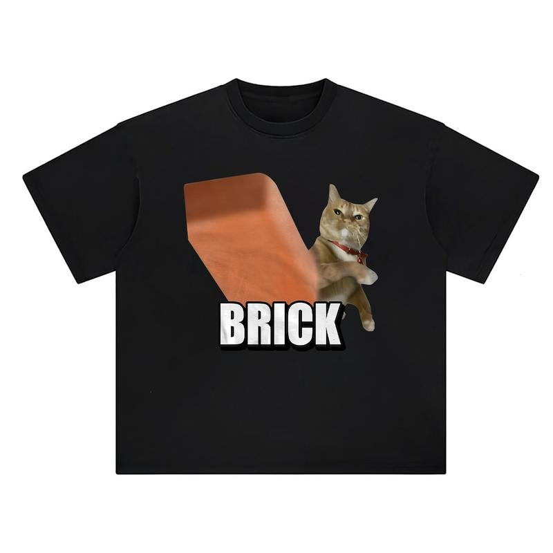 Funny Cat Throwing Brick Meme Brainrot Lover Stupid - Adult & Kids T-Shirts, Sweatshirts & Hoodies apparel design preview 1