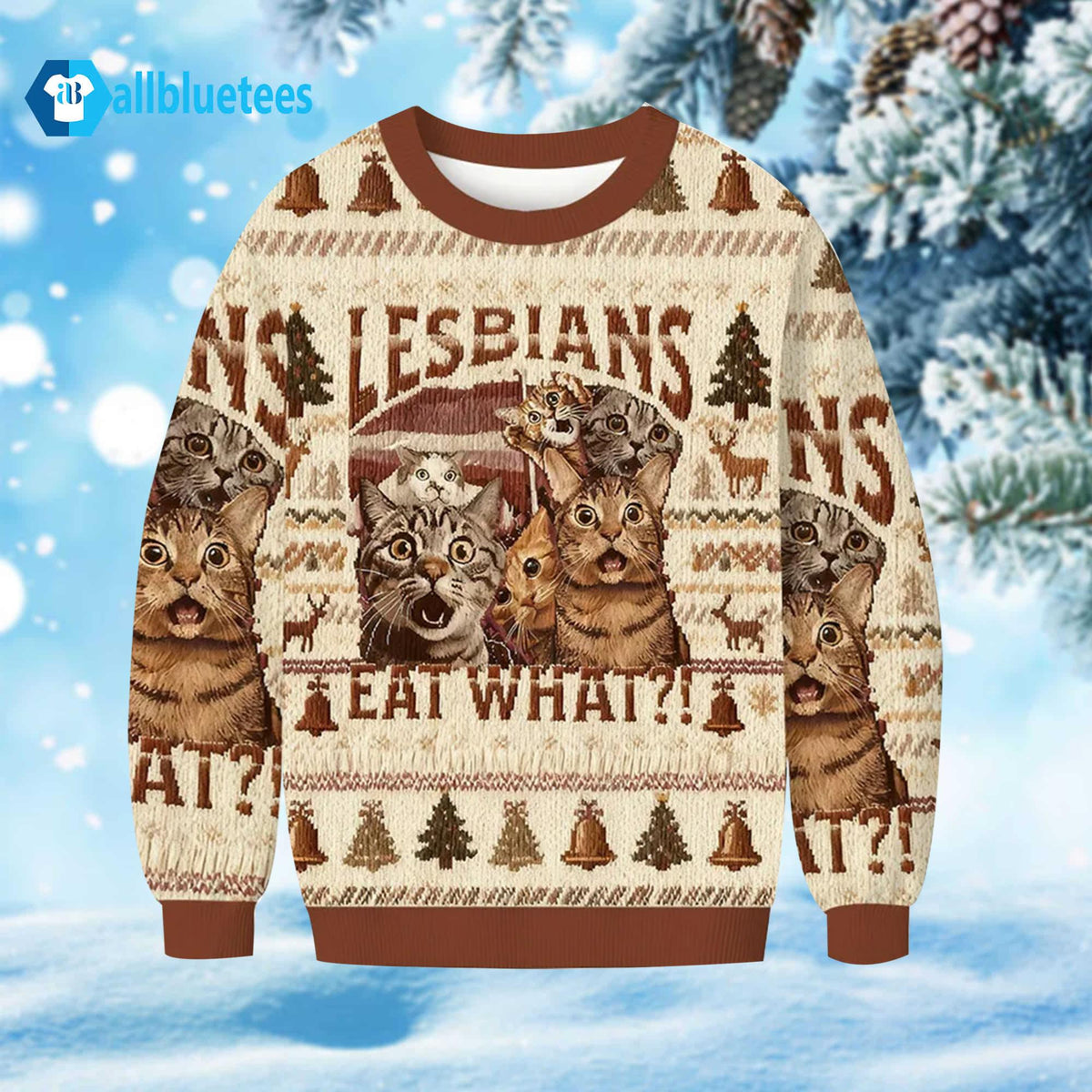Funny Cats Lesbians Eat What Ugly Christmas Sweater - Holiday Gift product image