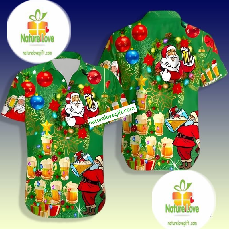 Funny Christmas Santa Drinking Beer Green Best - Adult & Kids T-Shirts, Sweatshirts & Hoodies apparel design preview 1