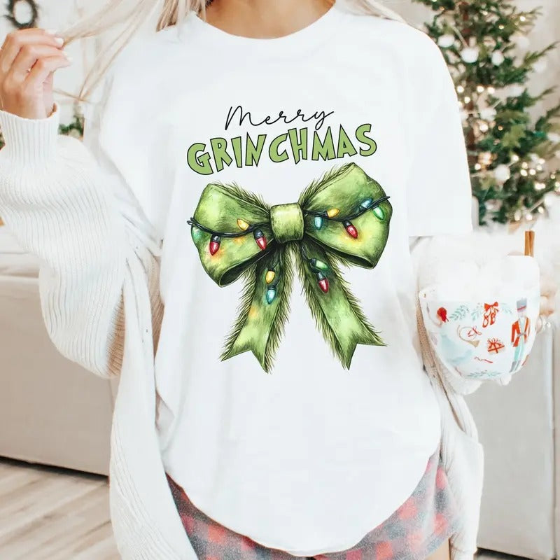 Funny Coquette Bow Merry Grinchmas Comfort Colors - Adult & Kids T-Shirts, Sweatshirts & Hoodies apparel design preview 1