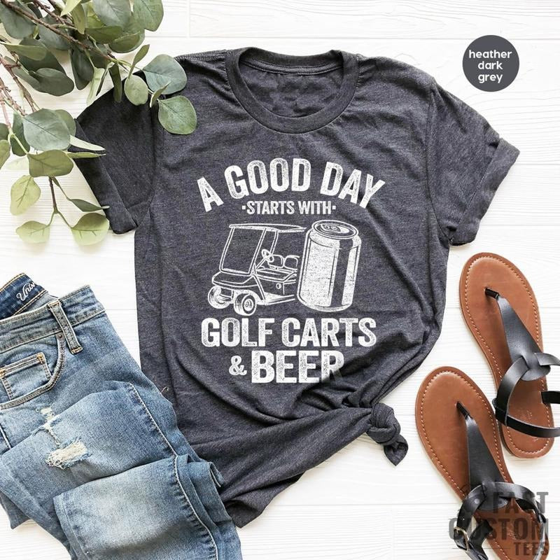 Funny Drinking Good Day Starts Golf Carts Beer Cart - Adult & Kids T-Shirts, Sweatshirts & Hoodies apparel design preview 1