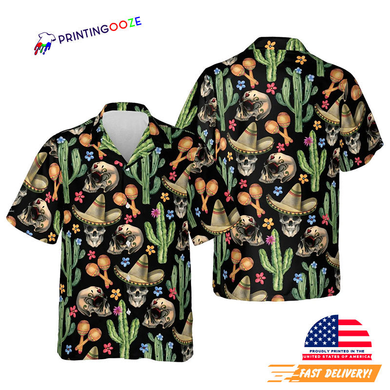 Funny Fiesta Skeleton Cactus Sombrero Button Up - Adult & Kids T-Shirts, Sweatshirts & Hoodies apparel design preview 1