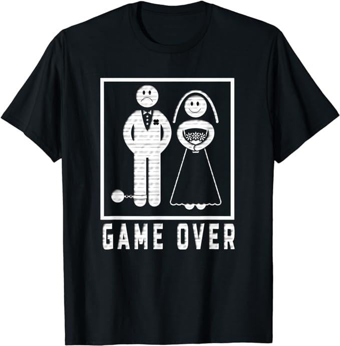 Funny Gamer Gamers Game Over Wedded Bachelor'S - Adult & Kids T-Shirts, Sweatshirts & Hoodies apparel design preview 1
