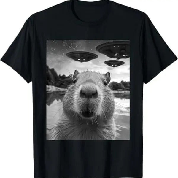 Funny Capybara Selfie UFOs Weird - Adult & Kids T-Shirts, Sweatshirts & Hoodies apparel design preview 1