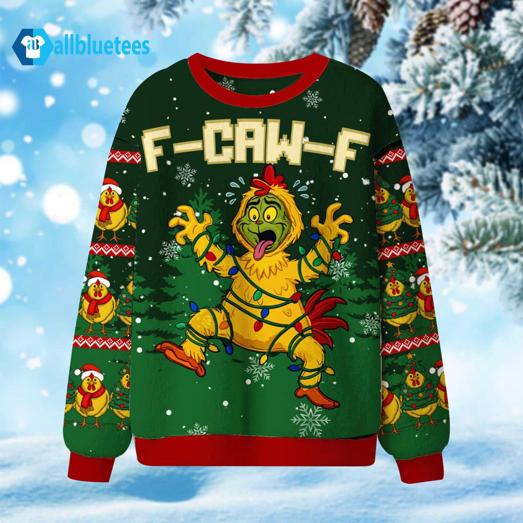 Funny Green Rooster F-Caw-F Ugly Christmas Sweater - Holiday Gift product image