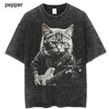 Funny Guitar Cat Rock Playing Music Cute Vintage - Adult & Kids T-Shirts, Sweatshirts & Hoodies apparel design preview 1