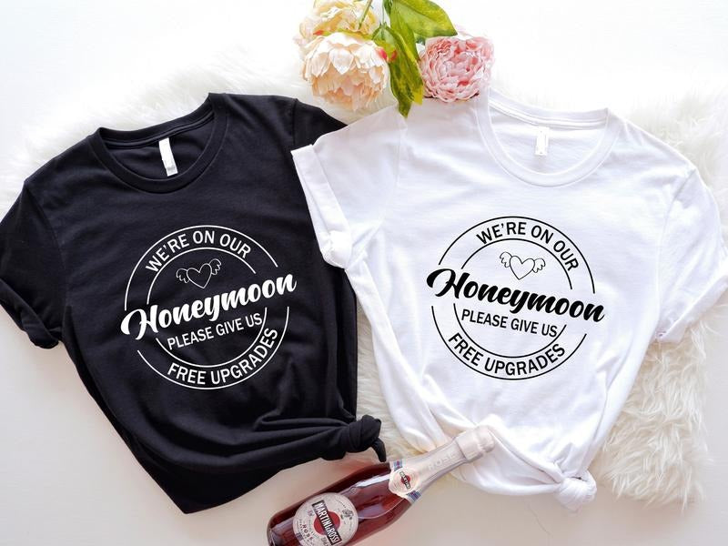 Funny Honeymoon We'Re Our Please Give Us Free - Adult & Kids T-Shirts, Sweatshirts & Hoodies apparel design preview 1