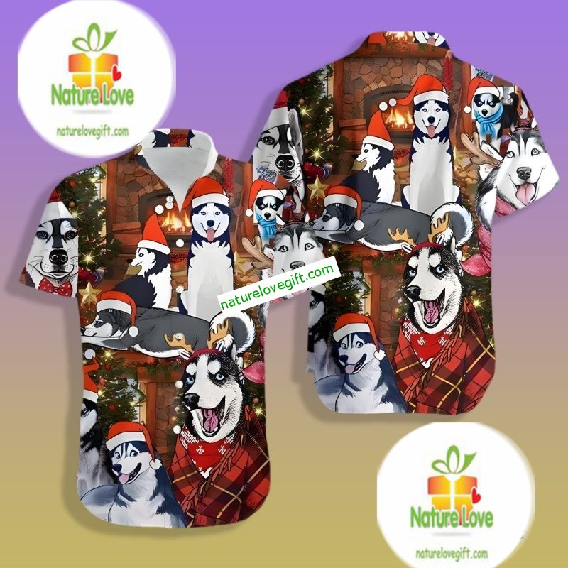 Funny Husky Dog With Santa Claus Hat Red Hawaiian - Adult & Kids T-Shirts, Sweatshirts & Hoodies apparel design preview 1