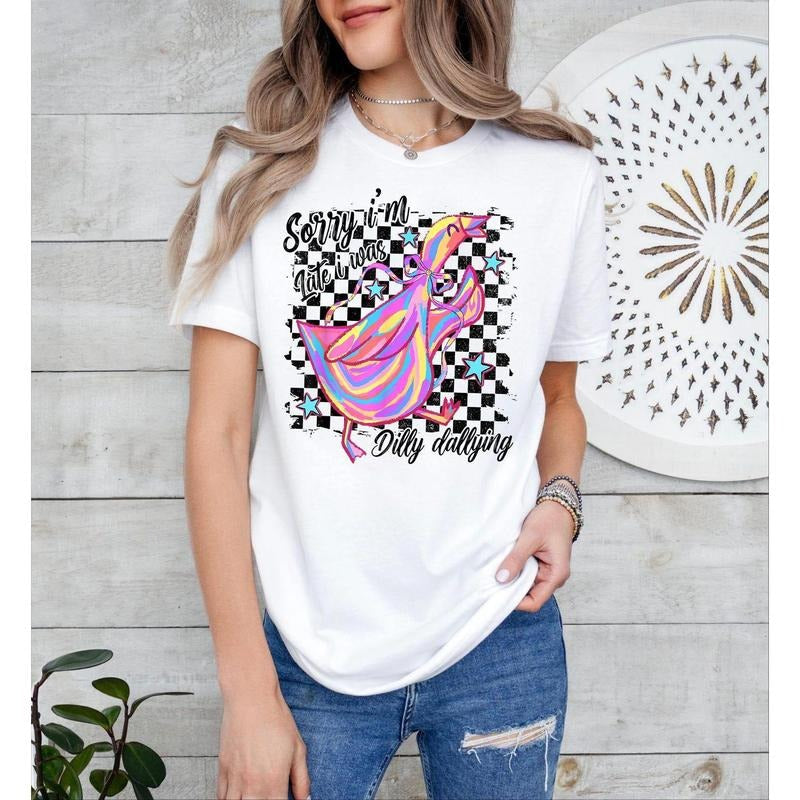 Funny Mama Goose Sorry I'M Late I Was Dilly Dallying - Adult & Kids T-Shirts, Sweatshirts & Hoodies apparel design preview 1