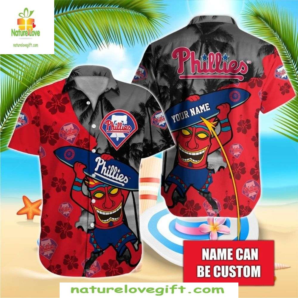 Phillies Hawaiian Customizable Surf And Turf Baseball - Adult & Kids T-Shirts, Sweatshirts & Hoodies apparel design preview 1