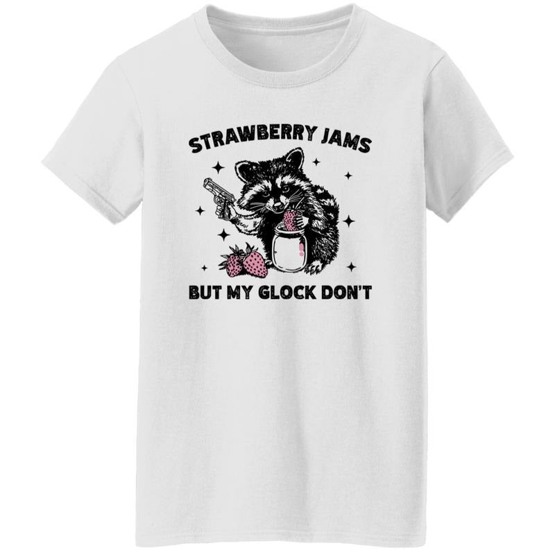 Funny Racoon Strawberry Jams But My Glock Don' - Adult & Kids T-Shirts, Sweatshirts & Hoodies apparel design preview 1