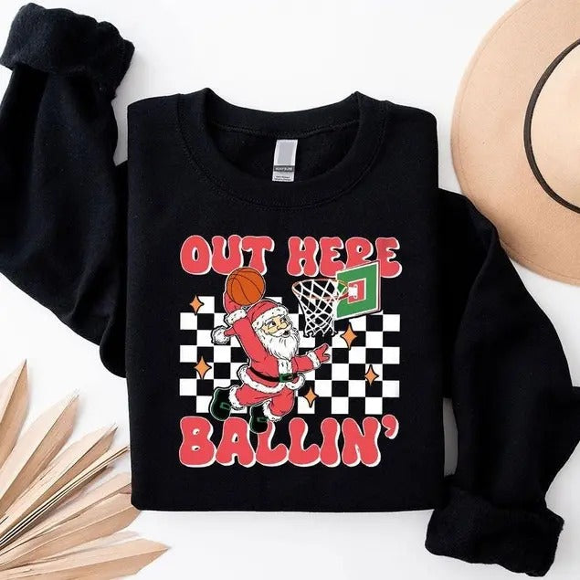 Funny Santa Basketball Player - Adult & Kids T-Shirts, Sweatshirts & Hoodies apparel design preview 1