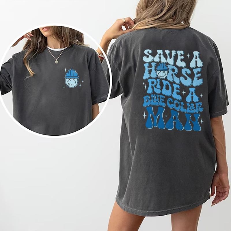 Funny Save Horse Blue Collar Wife Wifey Bule - Adult & Kids T-Shirts, Sweatshirts & Hoodies apparel design preview 1