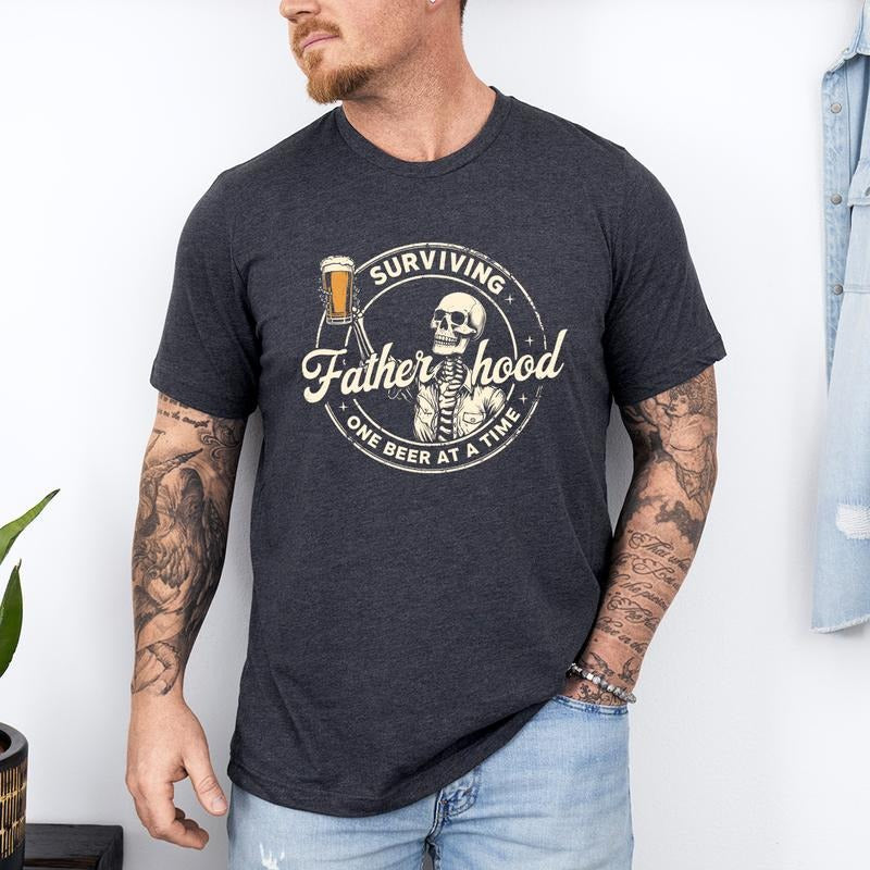 Funny Skeleton Dad Beer 'Fatherhood Rocks Me' - Adult & Kids T-Shirts, Sweatshirts & Hoodies apparel design preview 1