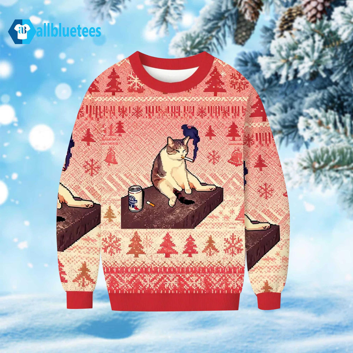 Funny Smocking Cat Ugly Christmas Sweater - Holiday Gift product image