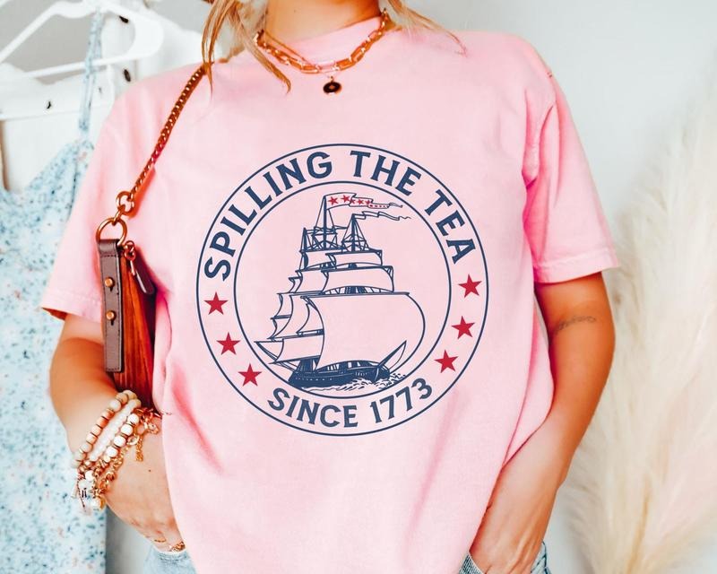 Funny Spilling Tea Since 1773 4th July American - Adult & Kids T-Shirts, Sweatshirts & Hoodies apparel design preview 1
