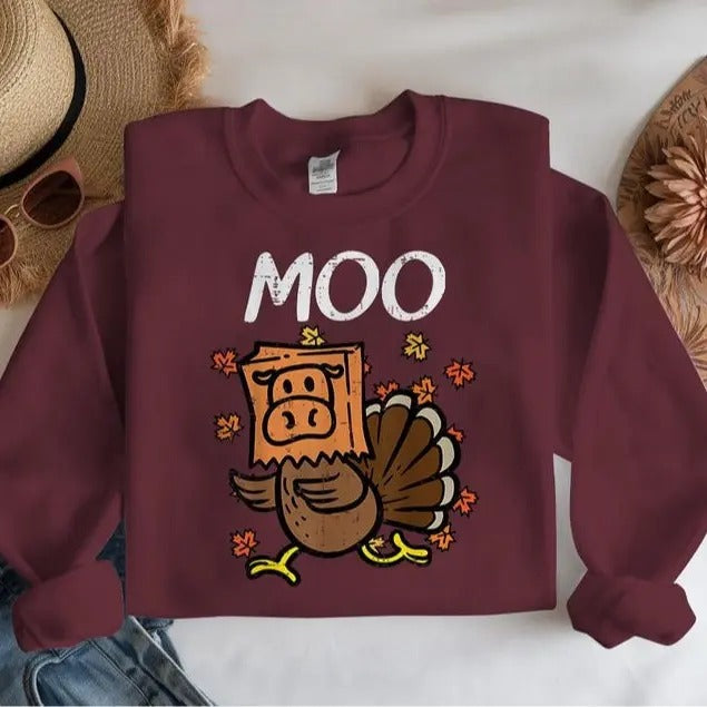 Funny Thanksgiving Moo Turkey Fake Cow Thankful - Adult & Kids T-Shirts, Sweatshirts & Hoodies apparel design preview 1