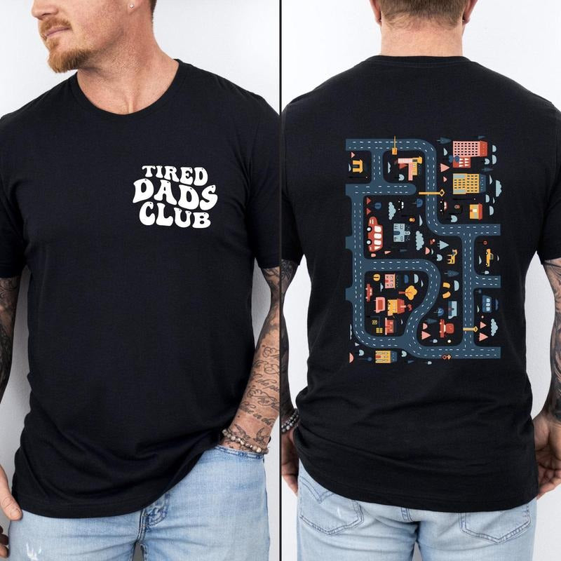Funny Tired Dads Club 2 Sides Play Cars Back Mat Road - Adult & Kids T-Shirts, Sweatshirts & Hoodies apparel design preview 1