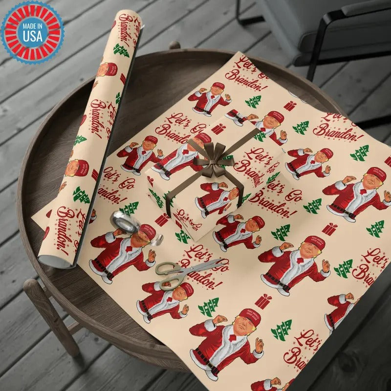 Funny Trump Wrapping Paper Let'S Go Brandon Santa - Adult & Kids T-Shirts, Sweatshirts & Hoodies apparel design preview 1