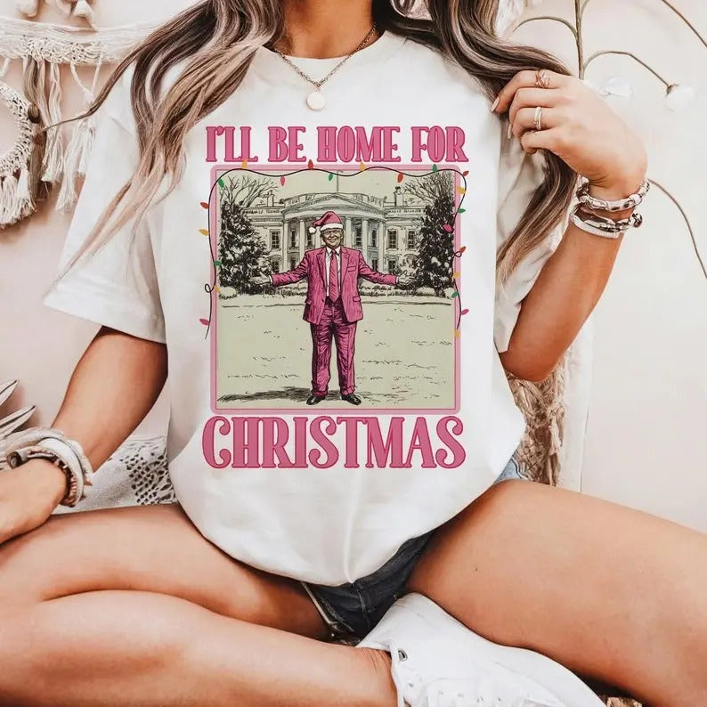 Funny Trump I'Ll Be Home Xmas 2024 Political Merry - Adult & Kids T-Shirts, Sweatshirts & Hoodies apparel design preview 1