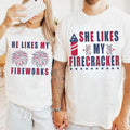 Funny USA Fireworks Couple He Likes My 4th July - Adult & Kids T-Shirts, Sweatshirts & Hoodies apparel design preview 1