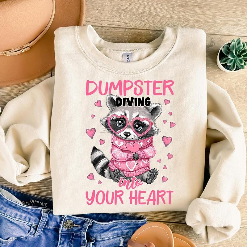Funny Valentine Feral Raccoon Pink Heart Retro - Adult & Kids T-Shirts, Sweatshirts & Hoodies apparel design preview 1