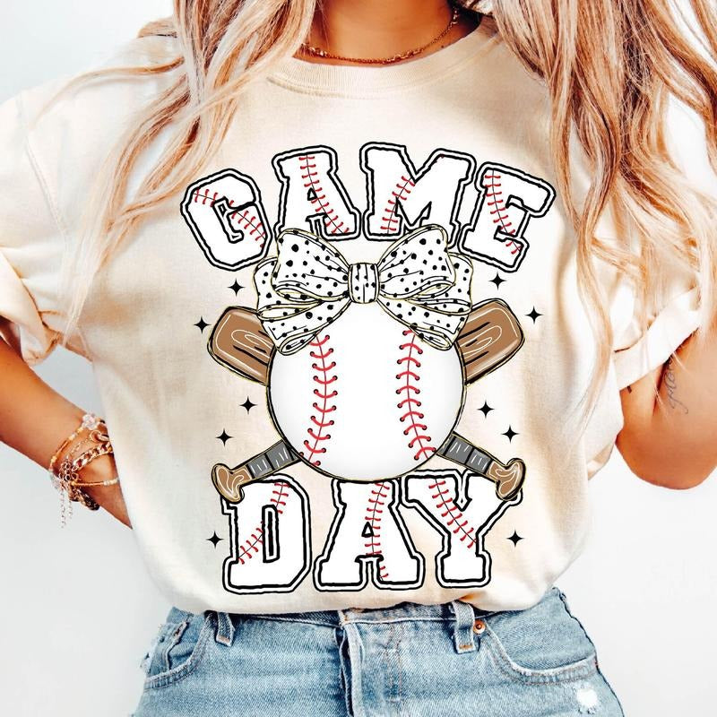 Game Day Baseball Coquette Brushstroke Tis Season Bow - Adult & Kids T-Shirts, Sweatshirts & Hoodies apparel design preview 1