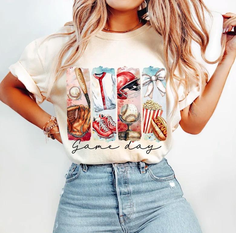 Game Day Baseball Coquette Bow Mama Lover - Adult & Kids T-Shirts, Sweatshirts & Hoodies apparel design preview 1