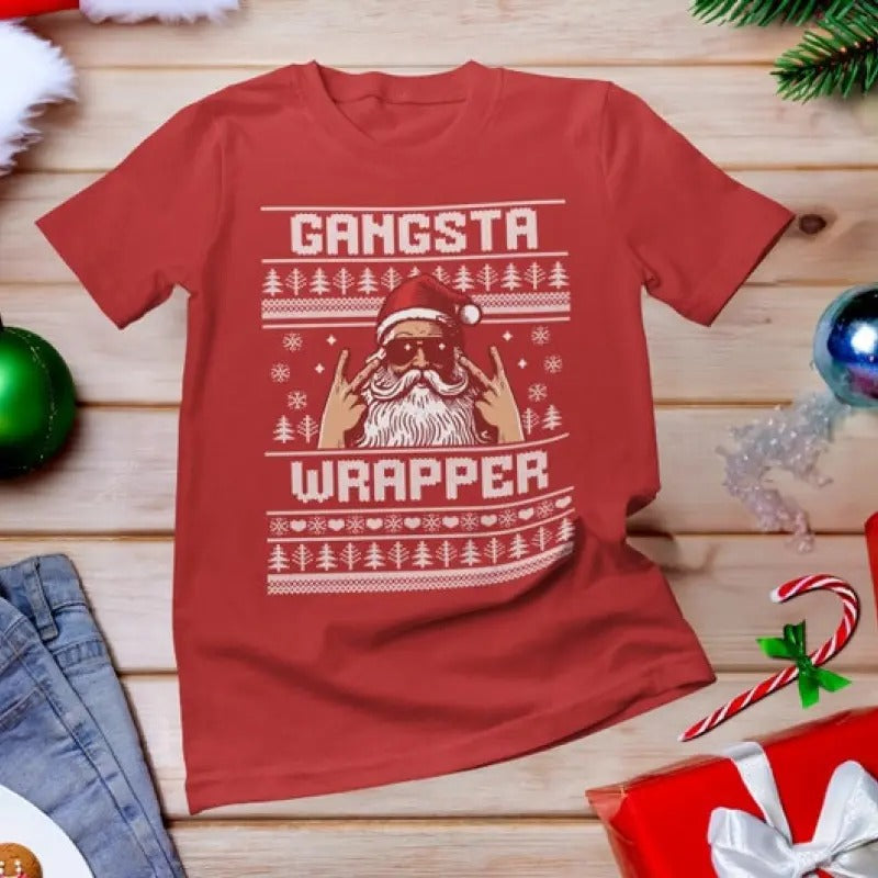 Gangsta Wrapper Ugly Party Wrappa Group Santa - Adult & Kids T-Shirts, Sweatshirts & Hoodies apparel design preview 1