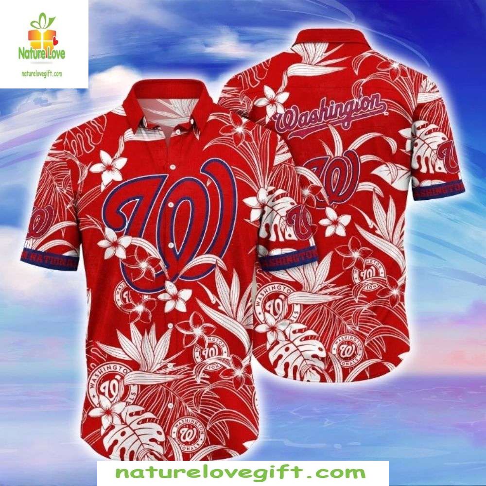 Washington Nationals Hawaiian Red Floral MLB Baseball - Adult & Kids T-Shirts, Sweatshirts & Hoodies apparel design preview 1