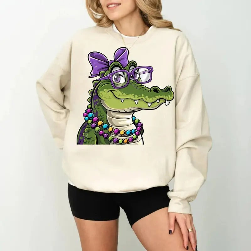 Gator Mardi Gras Alligator Fleur De Lis Frog Gigging - Adult & Kids T-Shirts, Sweatshirts & Hoodies apparel design preview 1