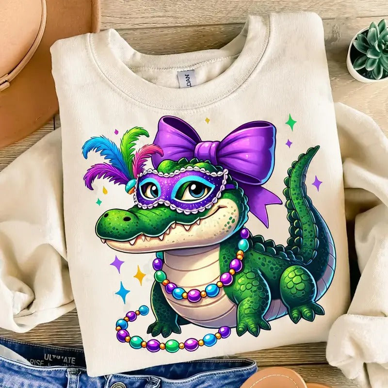 Gator Mardi Gras Alligator Fleur De Lis Louisiana - Adult & Kids T-Shirts, Sweatshirts & Hoodies apparel design preview 1