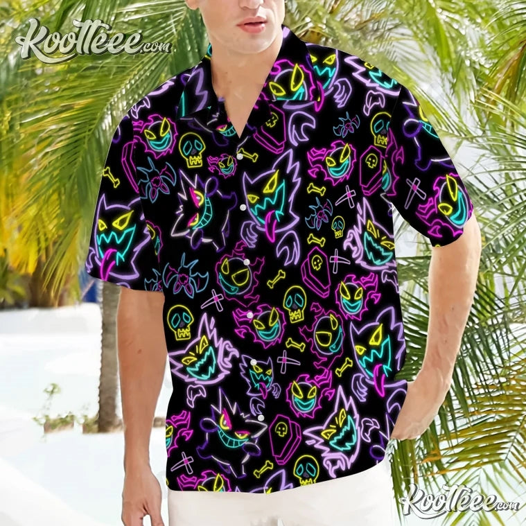 Gengar Ghost Neon Hawaiian - Adult & Kids T-Shirts, Sweatshirts & Hoodies apparel design preview 1