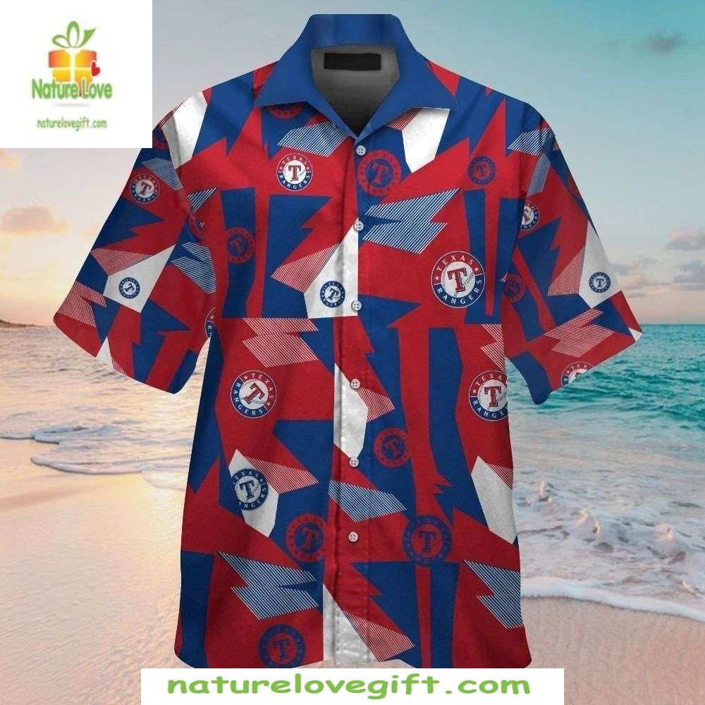 Texas Rangers Hawaiian Geometric Red Blue Baseball - Adult & Kids T-Shirts, Sweatshirts & Hoodies apparel design preview 1