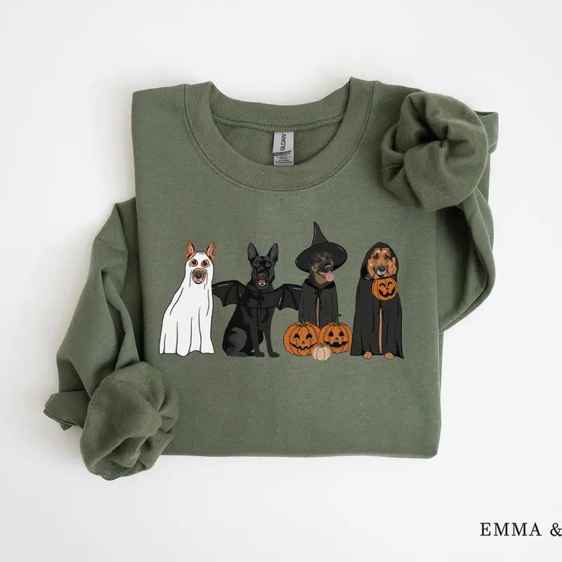 German Shepherd Halloween Ghost Dogs Dog Fall Lover - Adult & Kids T-Shirts, Sweatshirts & Hoodies apparel design preview 1