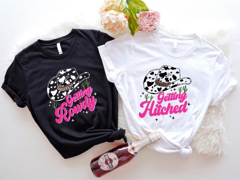Getting Rowdy Hitched Western Bachelorette Country - Adult & Kids T-Shirts, Sweatshirts & Hoodies apparel design preview 1