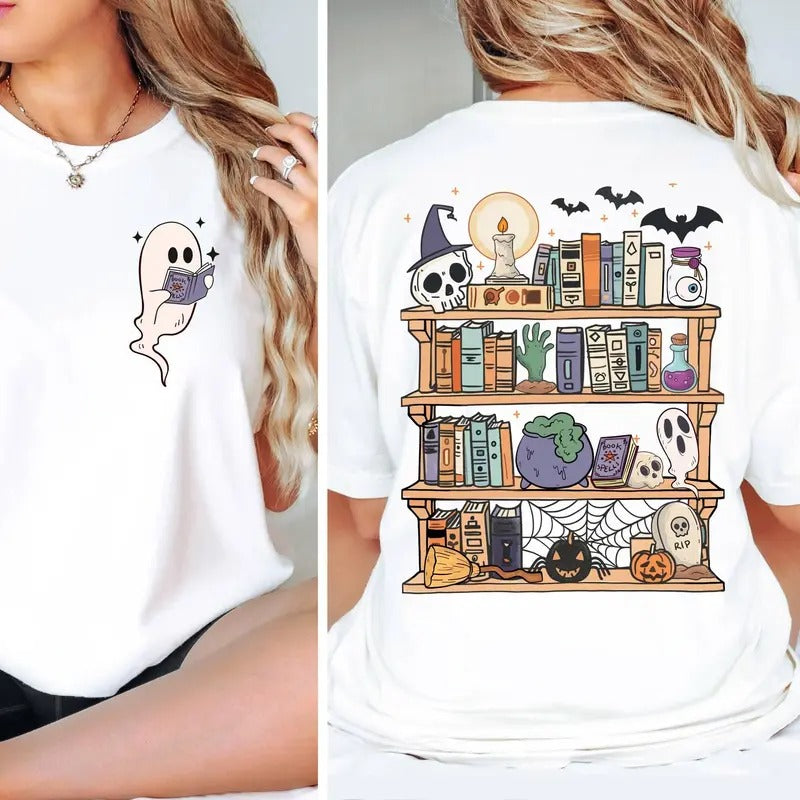 Gh0st Book Reader Two Sides Halloween Library Reading - Adult & Kids T-Shirts, Sweatshirts & Hoodies apparel design preview 1