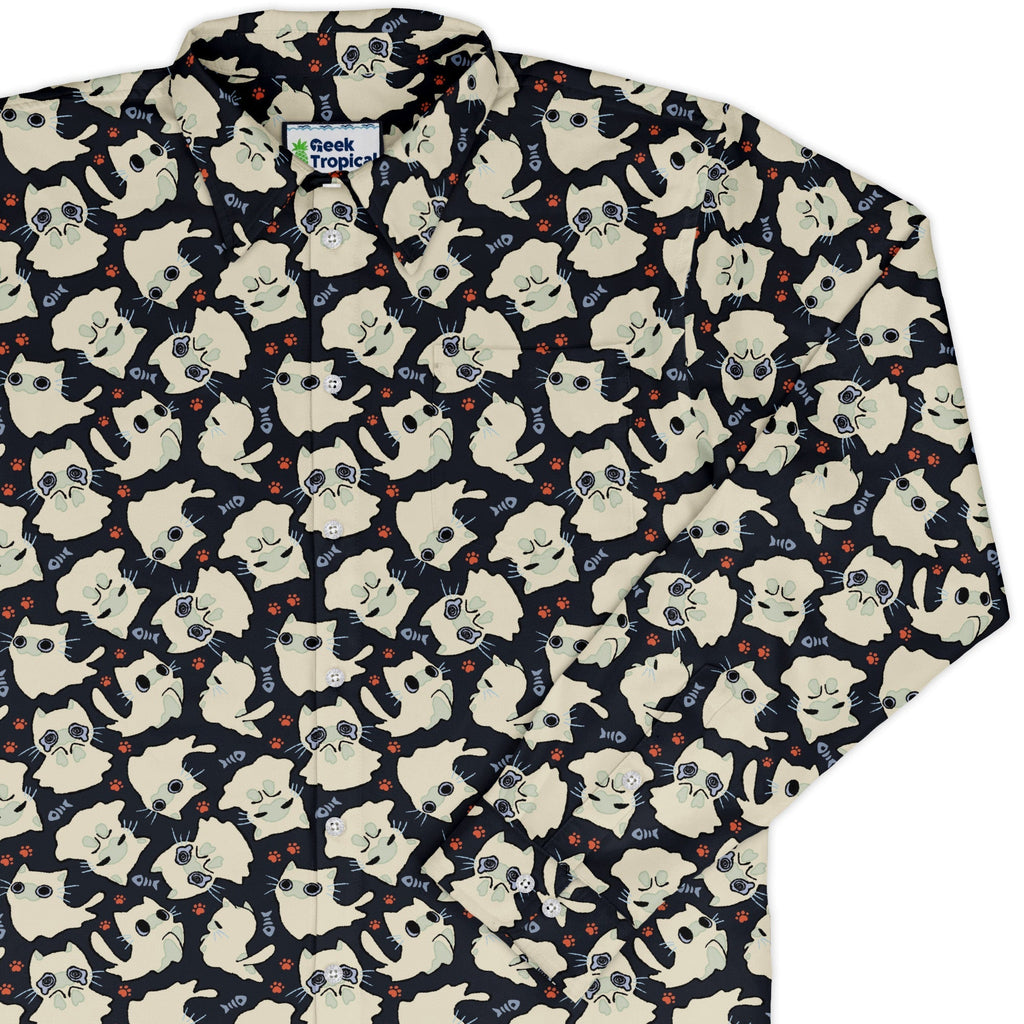 Ghost Cats Button Up - Adult & Kids T-Shirts, Sweatshirts & Hoodies apparel design preview 1