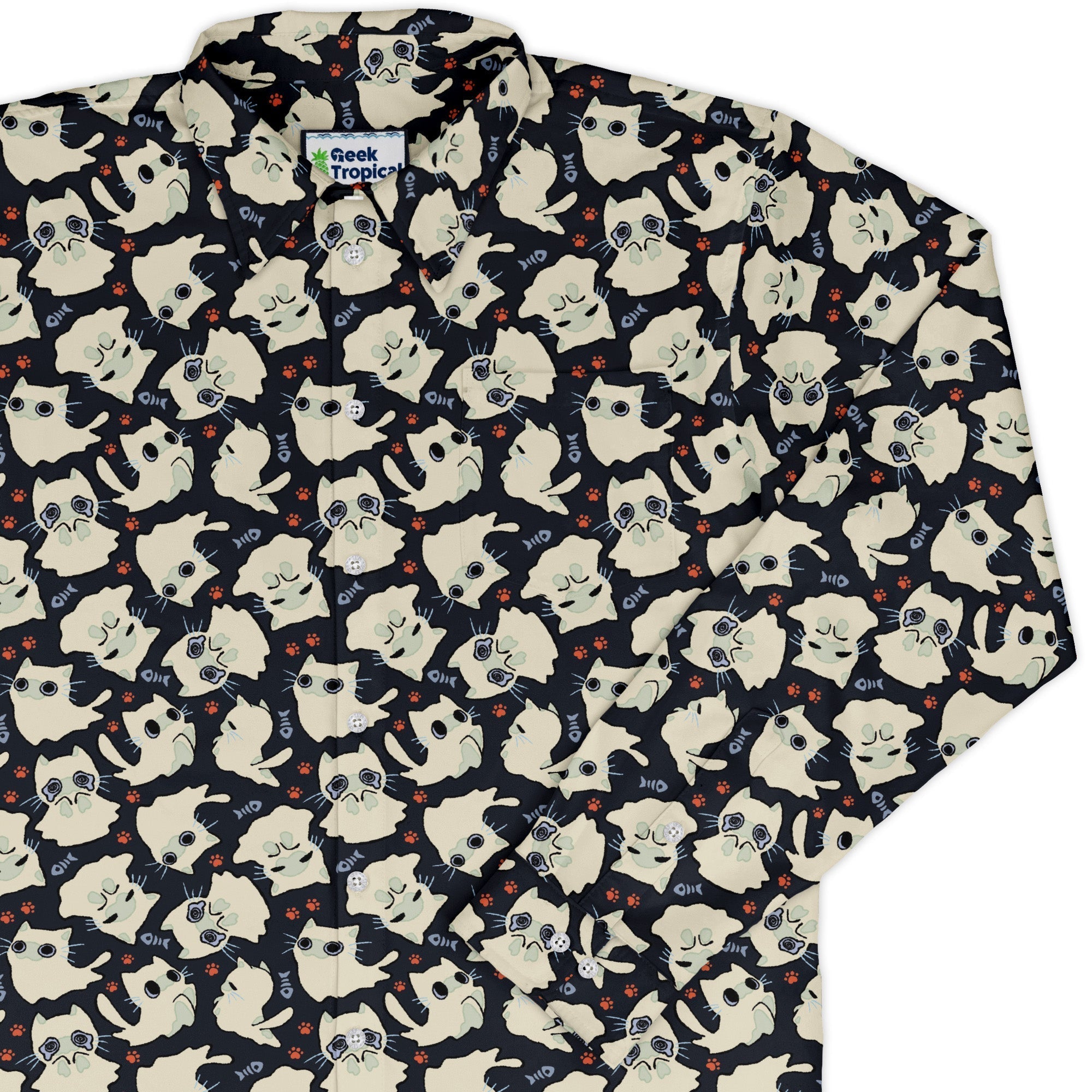 Ghost Cats Button Up - Adult & Kids T-Shirts, Sweatshirts & Hoodies apparel design preview 1