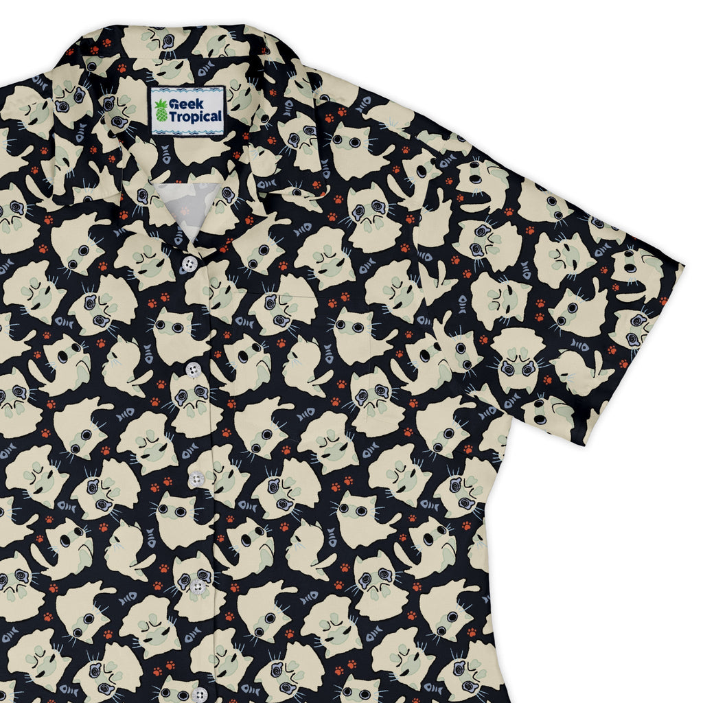 Ghost Cats Curvy Button Up - Adult & Kids T-Shirts, Sweatshirts & Hoodies apparel design preview 1