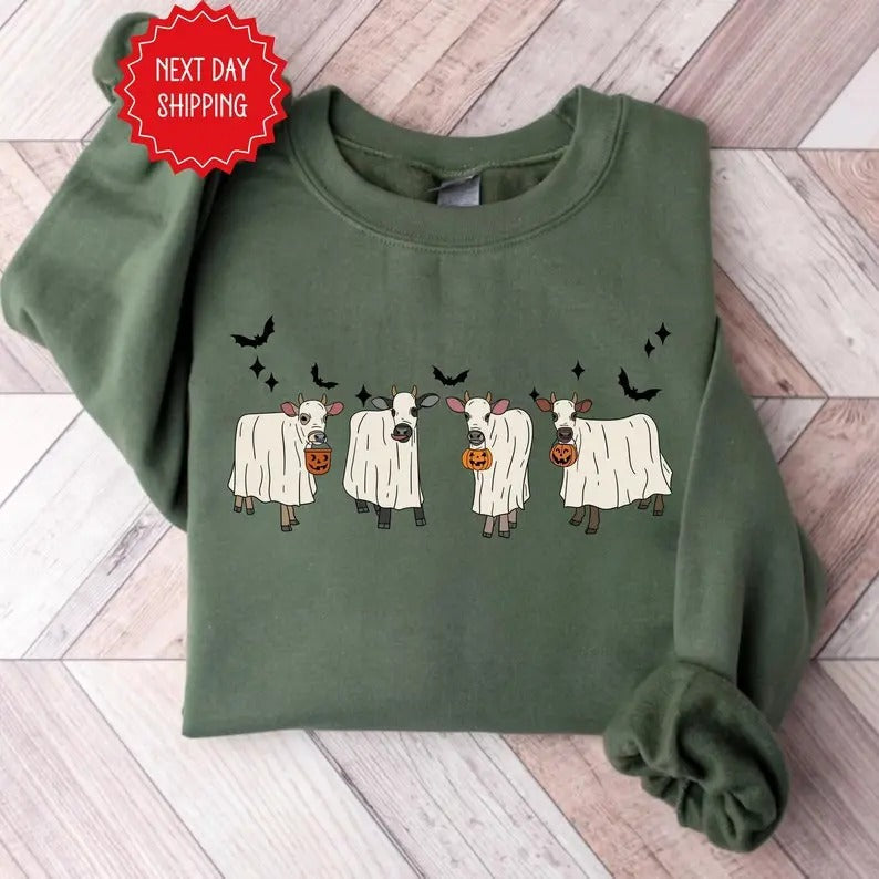 Ghost Cow Cute Halloween Animals Lovers Funny Classic - Adult & Kids T-Shirts, Sweatshirts & Hoodies apparel design preview 1