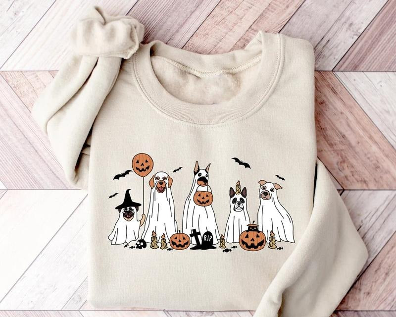 Ghost Dog 2024 Halloween Retro Spooky Season Bestie - Adult & Kids T-Shirts, Sweatshirts & Hoodies apparel design preview 1