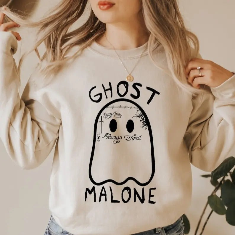 Ghost Malone Halloween Cute 90s Camping Reading - Adult & Kids T-Shirts, Sweatshirts & Hoodies apparel design preview 1