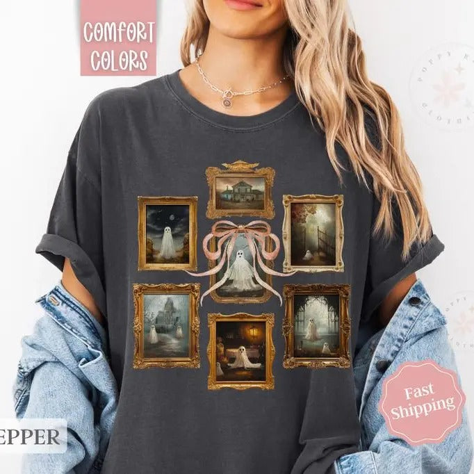 Ghost Pictures Comfort Colors Cute Halloween Spooky - Adult & Kids T-Shirts, Sweatshirts & Hoodies apparel design preview 1