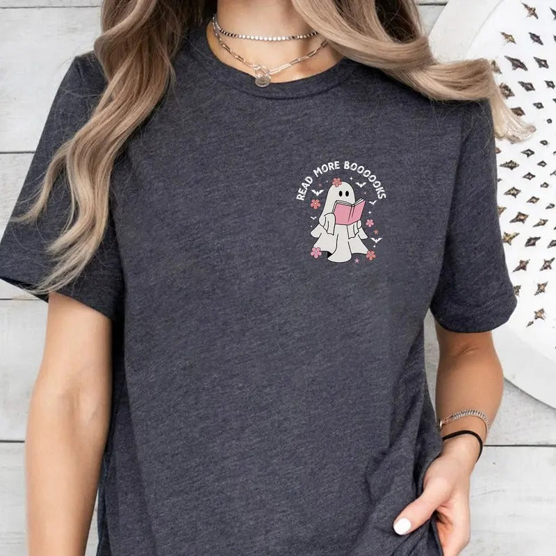 Ghost Reading Books Bookish Halloween Teacher - Adult & Kids T-Shirts, Sweatshirts & Hoodies apparel design preview 1