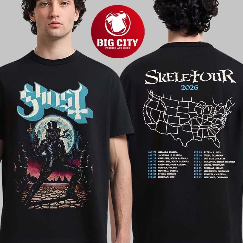 Ghost Skeletour 2026 Merch Cowboy Papa With Dates - Adult & Kids T-Shirts, Sweatshirts & Hoodies apparel design preview 1